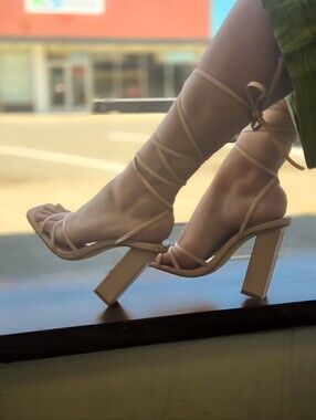 Women’s Blush Lace-Up Block Heel Sandals